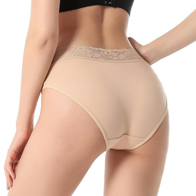Women's Solid Casual Panties Mid-Rise Cotton Lace Waistband Briefs High  Elastic Soft Breathable Invisible Underwear Briefs XS-XXL(3-Packs) 