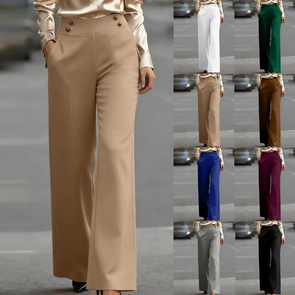 Women's Wide Leg Dress Pants High Waisted Stretch Work Pants office Business Casual Slacks Pockets White XL(XL)