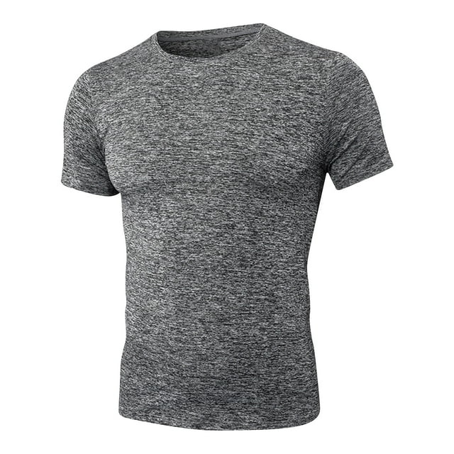 cfhntfmh Chandails de Compression pour Hommes Doux à Manches Courtes T-Shirt d'Entraînement de Gym Ajusté Extensible Col Ras du Cou Hauts de Course Athlétiques