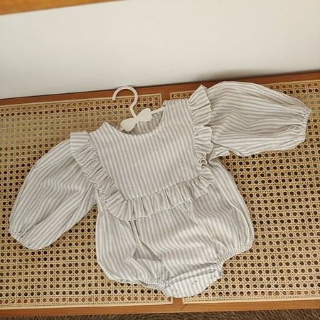

DancePeanut Spring Baby Striped Romper Newborn Clothes Korean Cute Ruffled Bib Collar Toddler Girl Sweet Triangle Romper Mamelucos