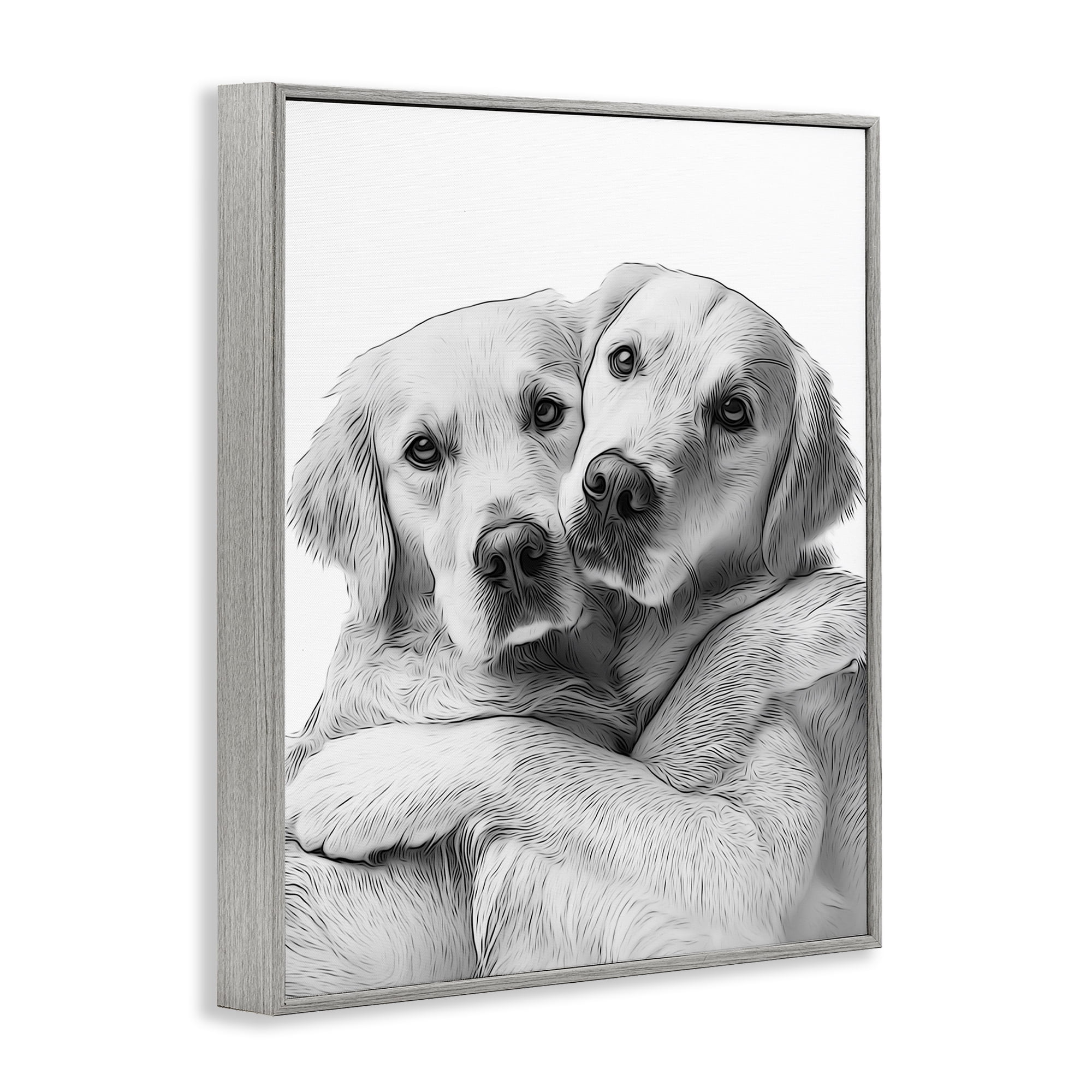 Stupell Industries Two Hugging Dogs Animals & Insects Painting Gray Framed Art Print Wall Art, 16 x 20