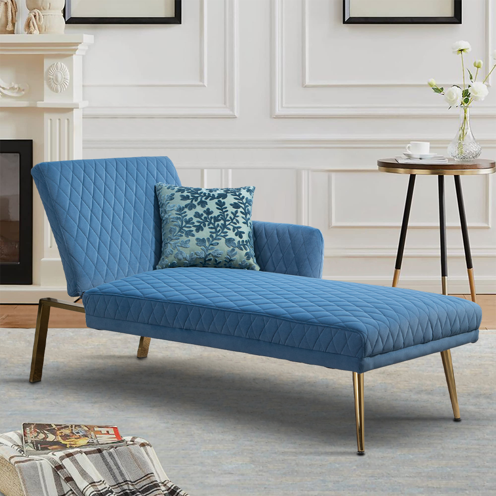 Velvet Foldable Chaise Lounge, 66"L Chaise with Pillow, Modern Chaise