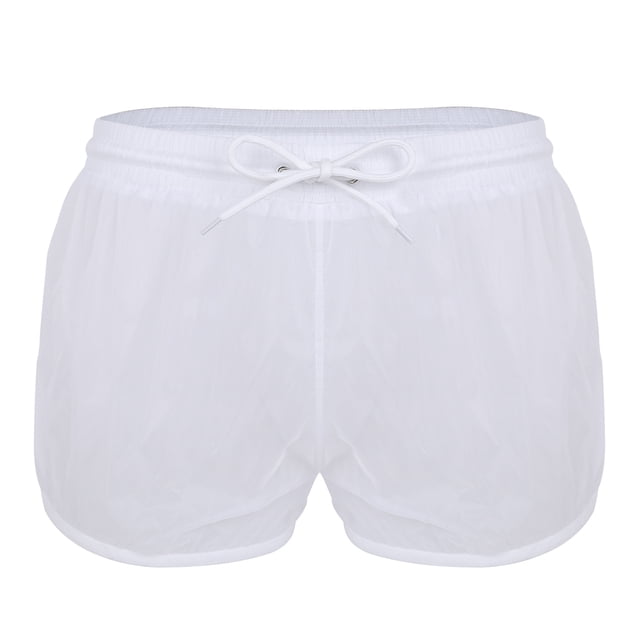 TiaoBug Men's Translucent Drawstring Boxer Briefs Shorts Breathable Mesh Swim Trunks Underwear White 3XL