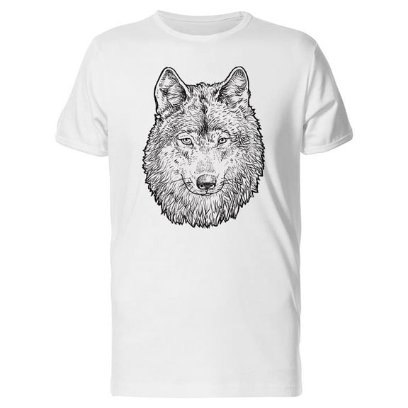 Beautiful Wolf Face Sketch T-Shirt Men -Image by Shutterstock, Male XX-Large
