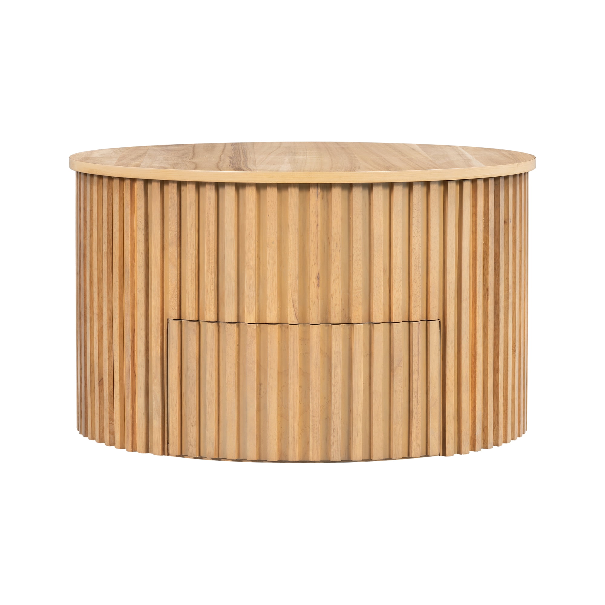 Mintazer Farmhouse Round Lift Top Coffee Table, Modern Fluted Accent Coffee Table with Drawer & Hidden Storage for Living Room, Natural