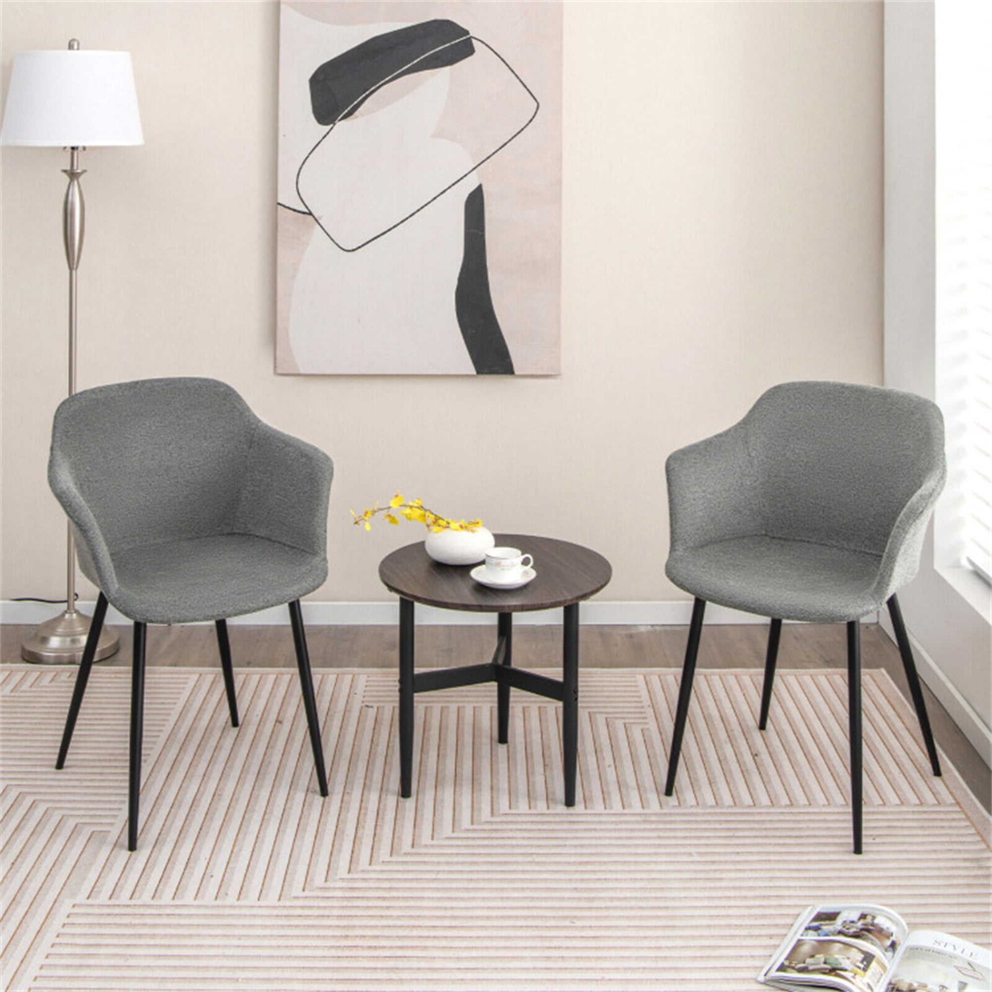 Demi Bonn Set of 2 Upholstered Dining Chair with Ergonomic Backrest Design, Modern Living Dining Room Arm Chairs, White