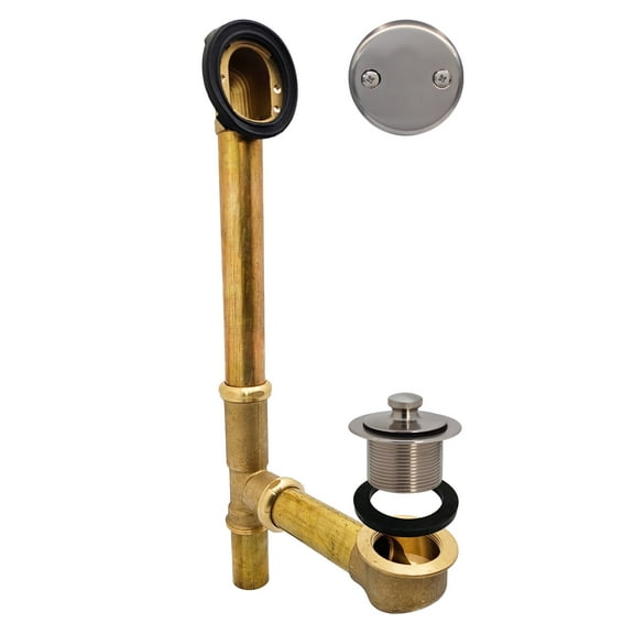 Westbrass 14" 17 ga. Twist & Close Brass Bathtub Drain Assembly with 2-Hole Overflow, Satin Nickel