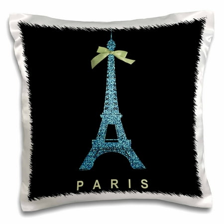 3d Rose 3drose Blue Eiffel Tower With Green Girly Ribbon Bow - Black