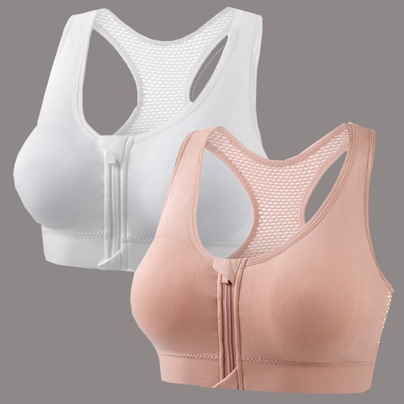 2PC Solid Color DYTTDG Women's Seamless Bras Soft Underwire Push up Bras Front-Zipper Back-Mesh Sports Bralettes Full Coverage