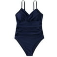 thumbnail image 4 of Efsteb Womens Swimsuits Tummy Control Monokini Beachwear Solid Color Slim One Piece Swimsuit Tummy Control V Neck Bathing Suits Swimwear Navy L, 4 of 9