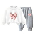thumbnail image 2 of Hicidod Toddler Baby Boy Girl Clothes Winter Bow Print Long Sleeve Pullover Sweatshirt Pants 2pcs Cute Fall Casual Outfits Set, 2 of 3