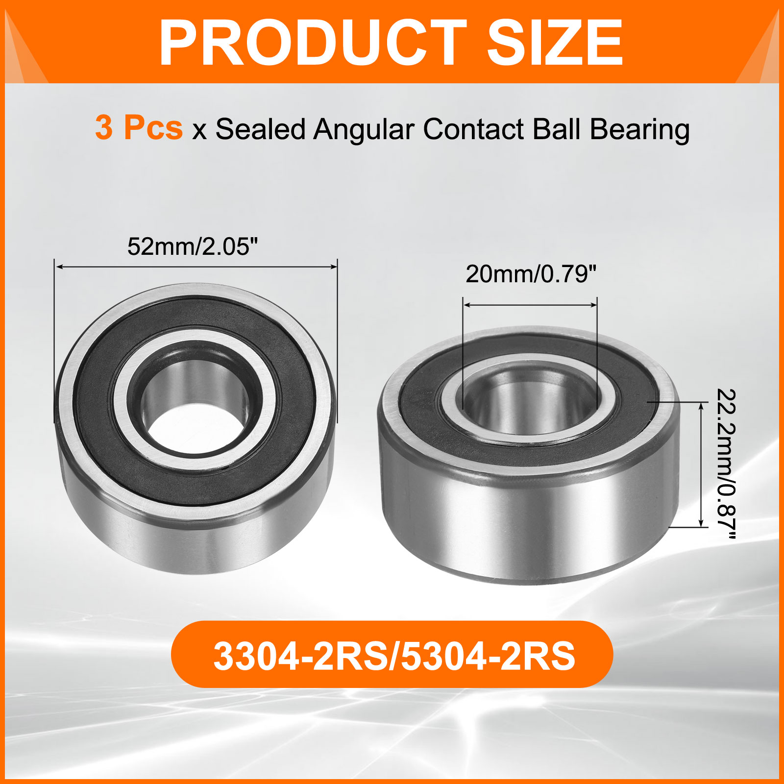 Uxcell 3 Pack 3304-2RS/5304-2RS Double Row Sealed Angular Contact Ball Bearing, 20 x 52 x 22.2mm Ball Bearings for Electric Motor, Pumps, Compressors, Agricultural Machinery