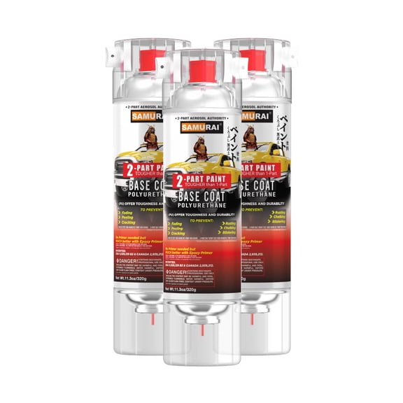 Samurai 2-Part Polyurethane Base Coat Spray Paint for Car - 11.3 Ounce UV Resistant and Rust Resistant Polyurethane Spray (RED, Pack of 3 Cans)