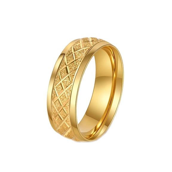HIJONES Men's Women's Stainless Steel Personalized Sandblasted Lattice Dome Statement Ring Comfit Beveled Edge 8MM Width Pinky Band Gold Size 11