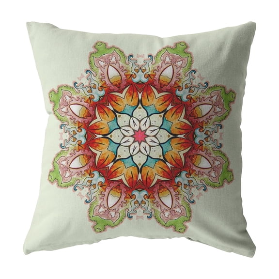 Cosmic Mandala Suede Blown and Closed Pillow Orange and Green 20"x20"