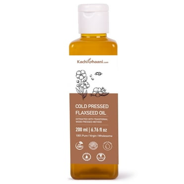 KachiGhaani Cold Pressed Flaxseed Oil, 100% Virgin, 6.76 Fl oz / 200 ml, Wood-Pressed Extraction