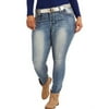 Almost Famous Women's Plus-Size Embroidered Flap Back Belted Skinny Jean