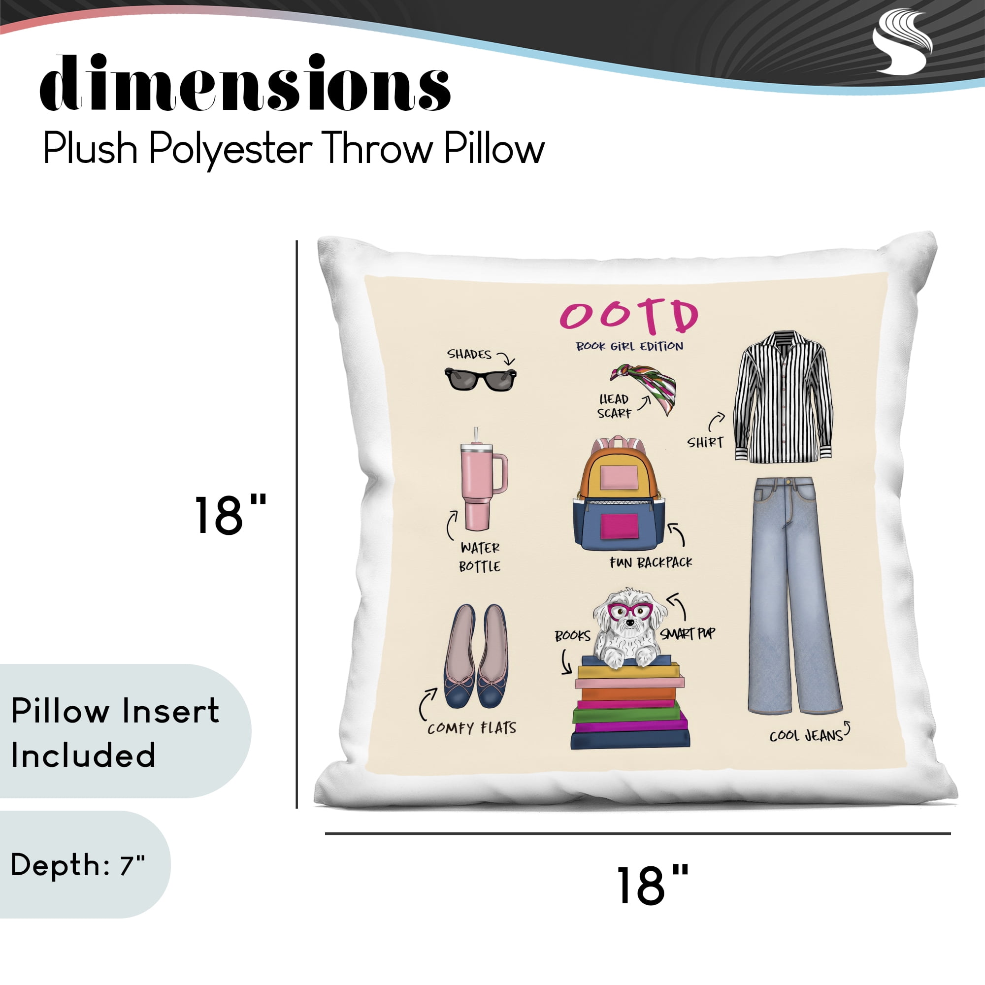 Stupell Industries Bookish Outfit Of The Day Decorative Printed Throw Pillow, design by Tara Boone, 18 x 7 x 18