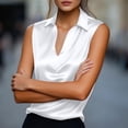 thumbnail image 6 of Women's Sleeveless Silk Satin Blouse, Casual V Neck Tank Top for Business, Office, and Dressy Summer Wear,White,2XL, 6 of 7