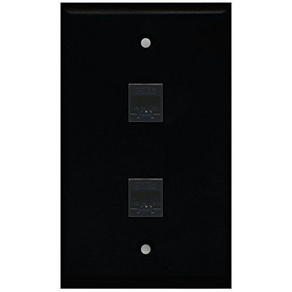 RiteAV - Black 2 Port Cat5e Ethernet Black Wall Plate