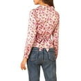 thumbnail image 4 of Allegra K Women's Satin Floral V Neck Tie Back Long Sleeve Button-up Shirt, 4 of 6