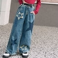 thumbnail image 6 of KVPLBQFD Girls Straight Leg Jeans Star Applique Distressed Jeans for Kids High Waist Baggy Denim Pants Teens Y2k Casual Loose Trousers, 6 of 6
