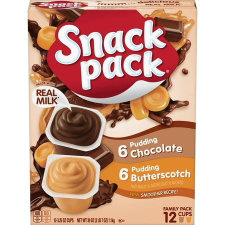 (2 Pack) Snack Pack Chocolate and Butterscotch Pudding Cups Family Pack, 12 (The Best Chocolate Pudding)