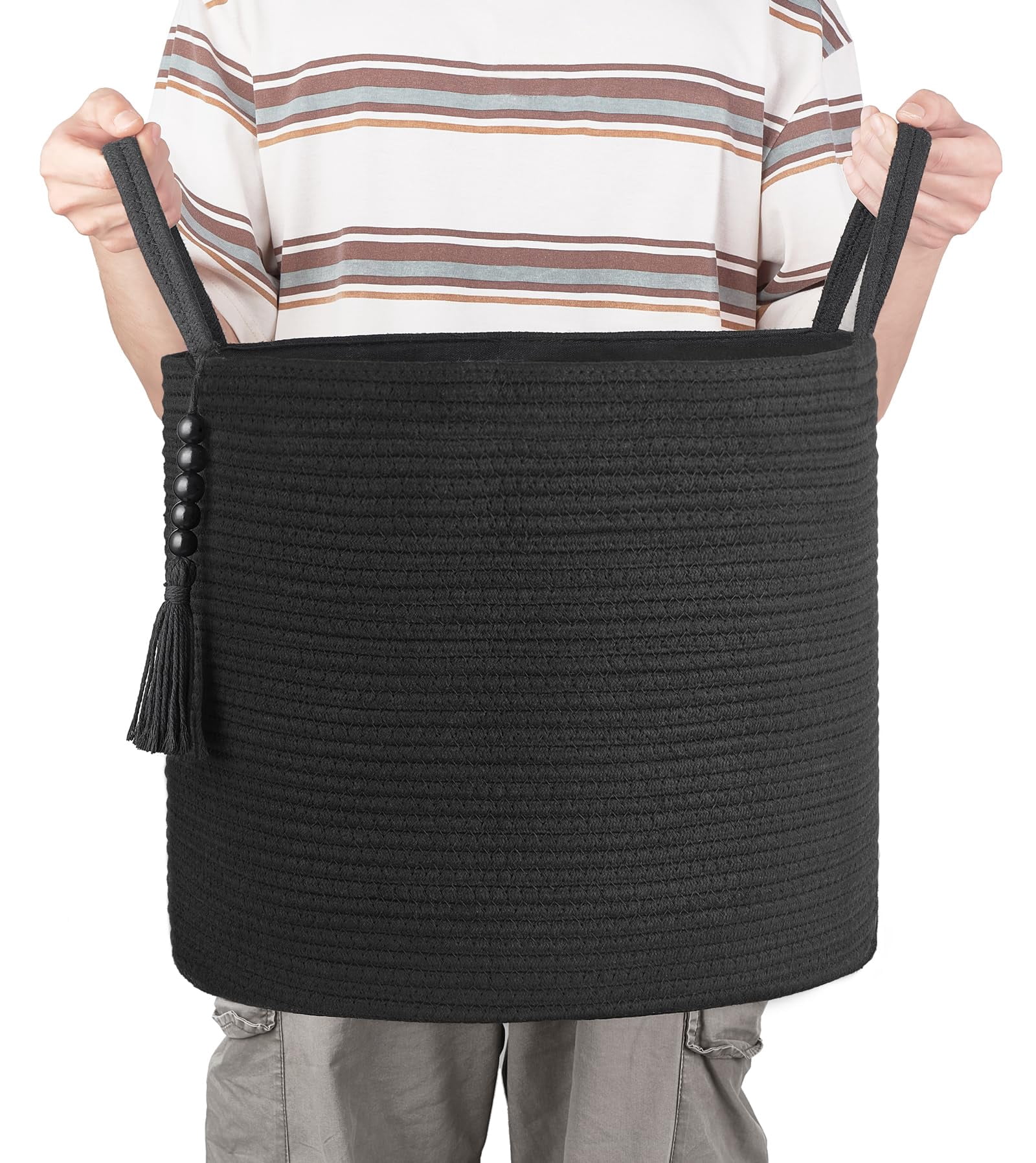 Woven Storage Basket 16" W × 13.8"L Black Decorative Organizer
