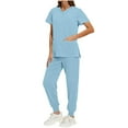 thumbnail image 2 of LEWKW Women's 2 Piece Outfits Short Sleeve Button Henley Top & Joggers Pants Sets Casual Summer Loungewear Comfy Matching Soft Tracksuits with Pockets, 2 of 9