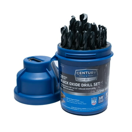 Century Drill & Tool 24538 Pro Grade Reduced Shank Black Oxide Drill Set, 29 Piece, Made in The USA