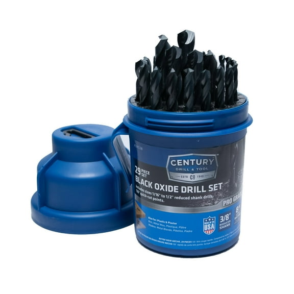 Century Drill & Tool 24538 Pro Grade Reduced Shank Black Oxide Drill Set, 29 Piece, Made in The USA