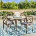 thumbnail image 3 of GDF Studio Lemyra Outdoor Acacia Wood 5 Piece Dining Set with Cushions, Gray and Dark Gray, 3 of 11