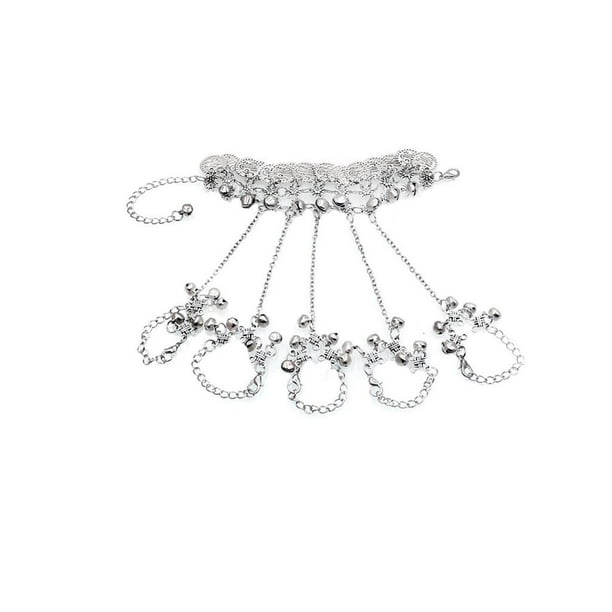 Moda Boho Retro Monedas Campana Cadena Arnés De Mano Anillos De Para Mujer Joyería Hugo Pulsera