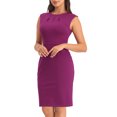thumbnail image 4 of INSPIRE CHIC Women's Sheath Dress Pleated Neck Pencil Wear-to-Work Dresses XL Purple Red, 4 of 6