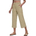 thumbnail image 5 of VBVC Women's High Waisted Linen Blend Capri Pants , Wide Leg Cropped Palazzo Pants For Women , Ladies' Casual Summer Culottes with Pockets,Khaki,S-2XL, 5 of 8