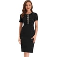 thumbnail image 2 of Vestido de Trabajo Allegra K para Mujer Manga Corta Cuello Cuadrado Bloque de Color Ceñido al Cuerpo Negro XS, 2 of 2