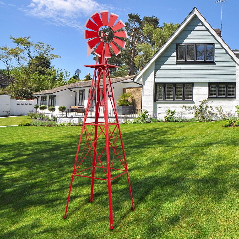 8FT Tall Outdoor Garden Ornamental Steel Windmill Wind Wheel Weather Vane Decor 