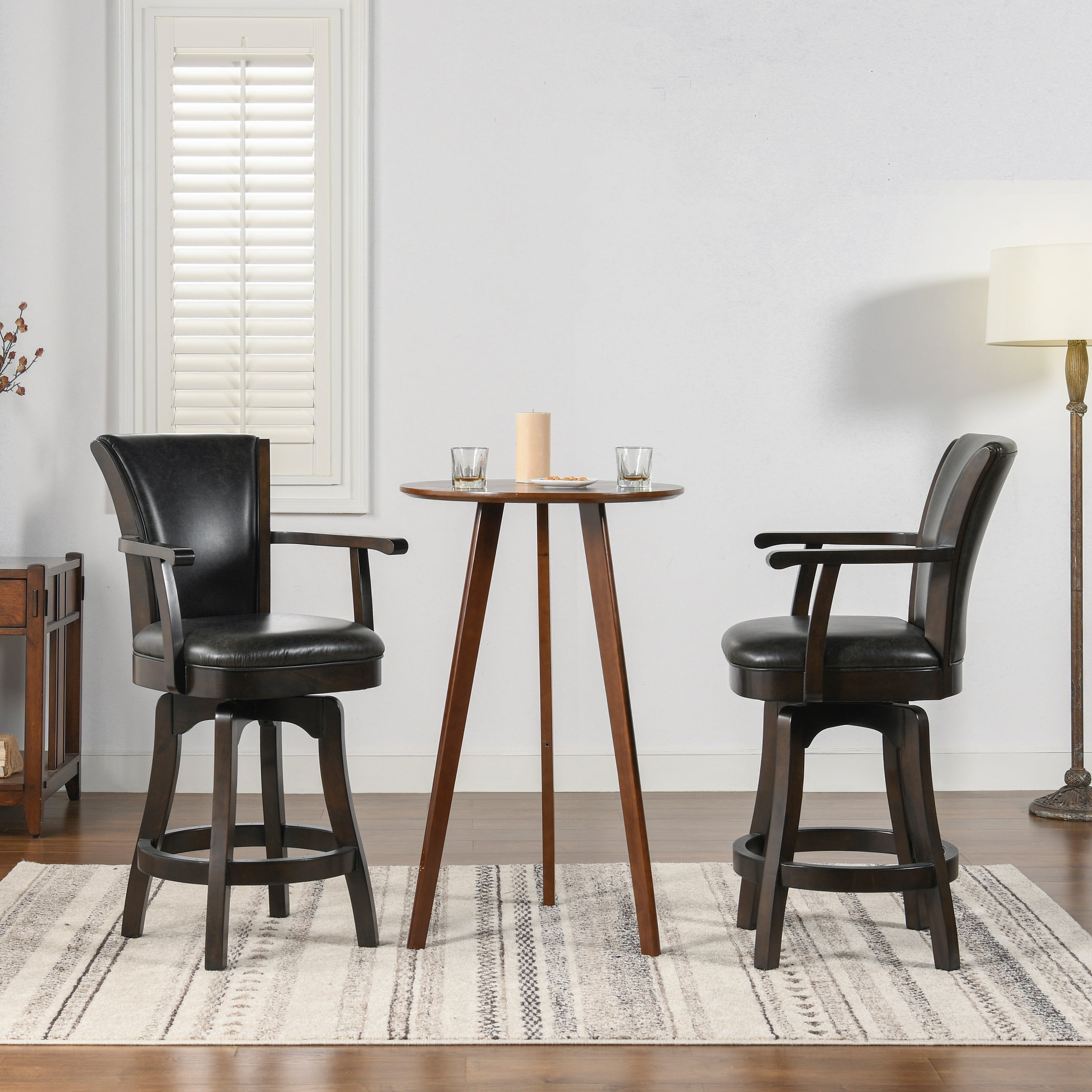 Williams 27" Swivel Counter Height Bar Stool Vintage Black Brown Faux Leather