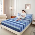thumbnail image 3 of Castle Fairy Boho Horizontal Stripe Queen Sheets 4 Pieces,Tribal Line Queen Sheet Sets,Sky Navy Cyan,1 Flat Sheet, 1 Fitted Sheet and 2 Pillowcases, 3 of 7