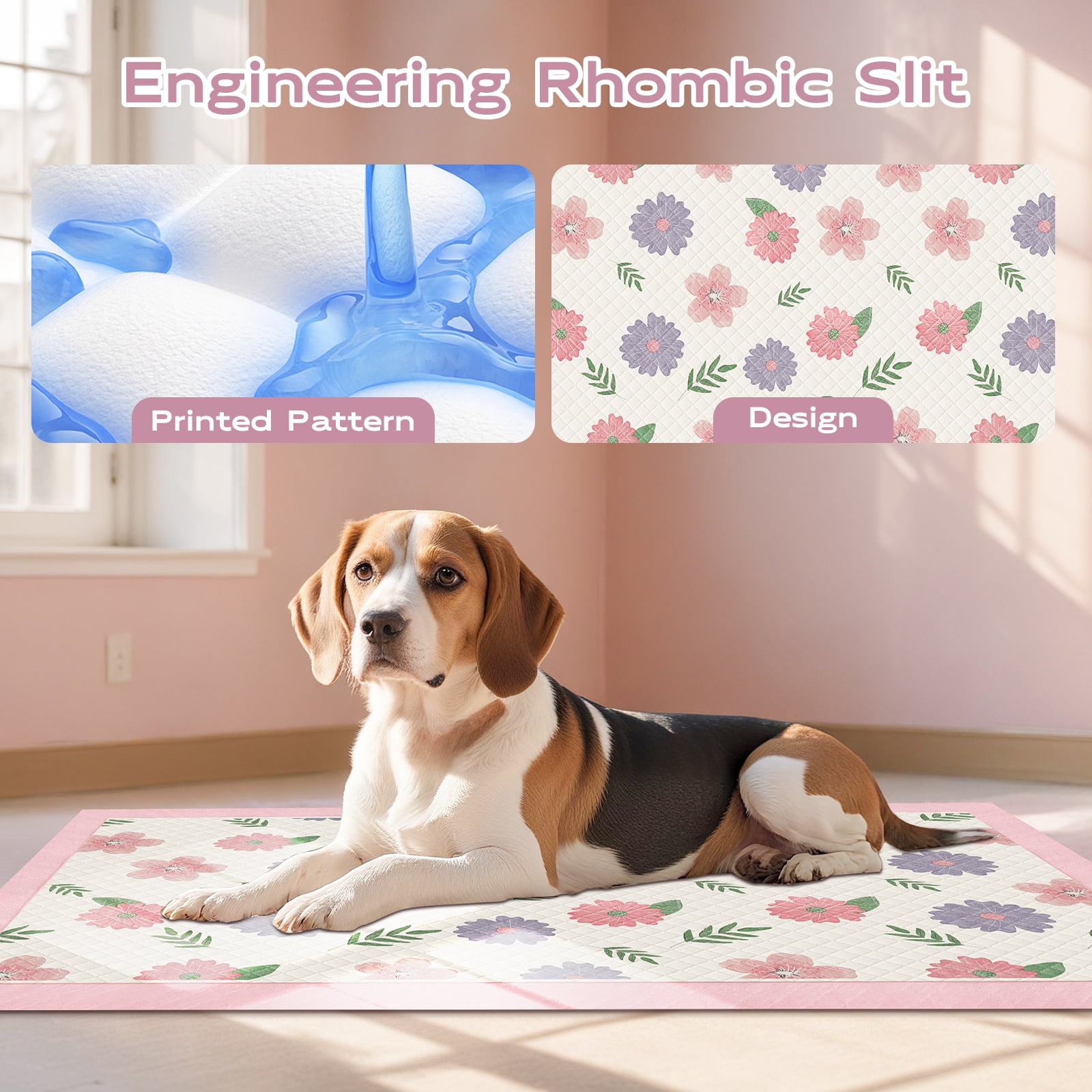 ROSYNEY Thicken Puppy Pads, 7 Layer Printed Pink Dog Pads, 24"x 18", 50 Count