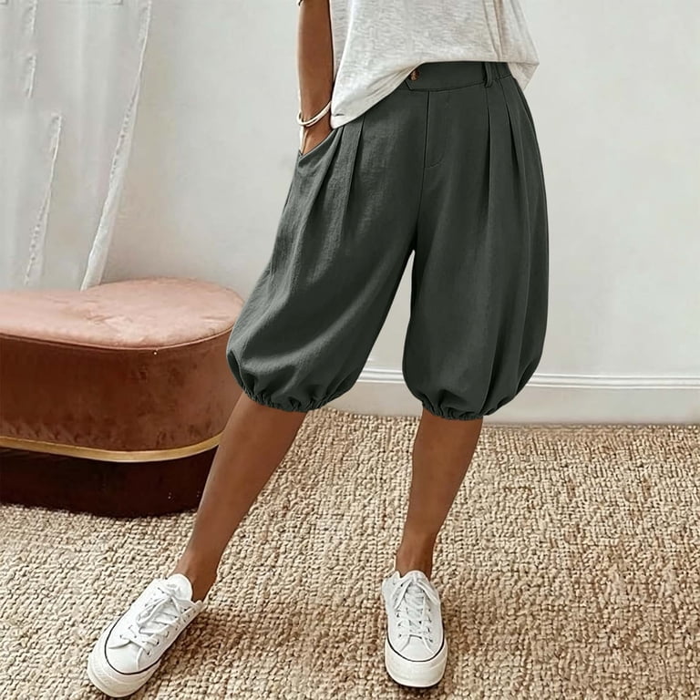 TEAJOPSUU Womens Balloon Shorts Button Waist High Waisted Pleats