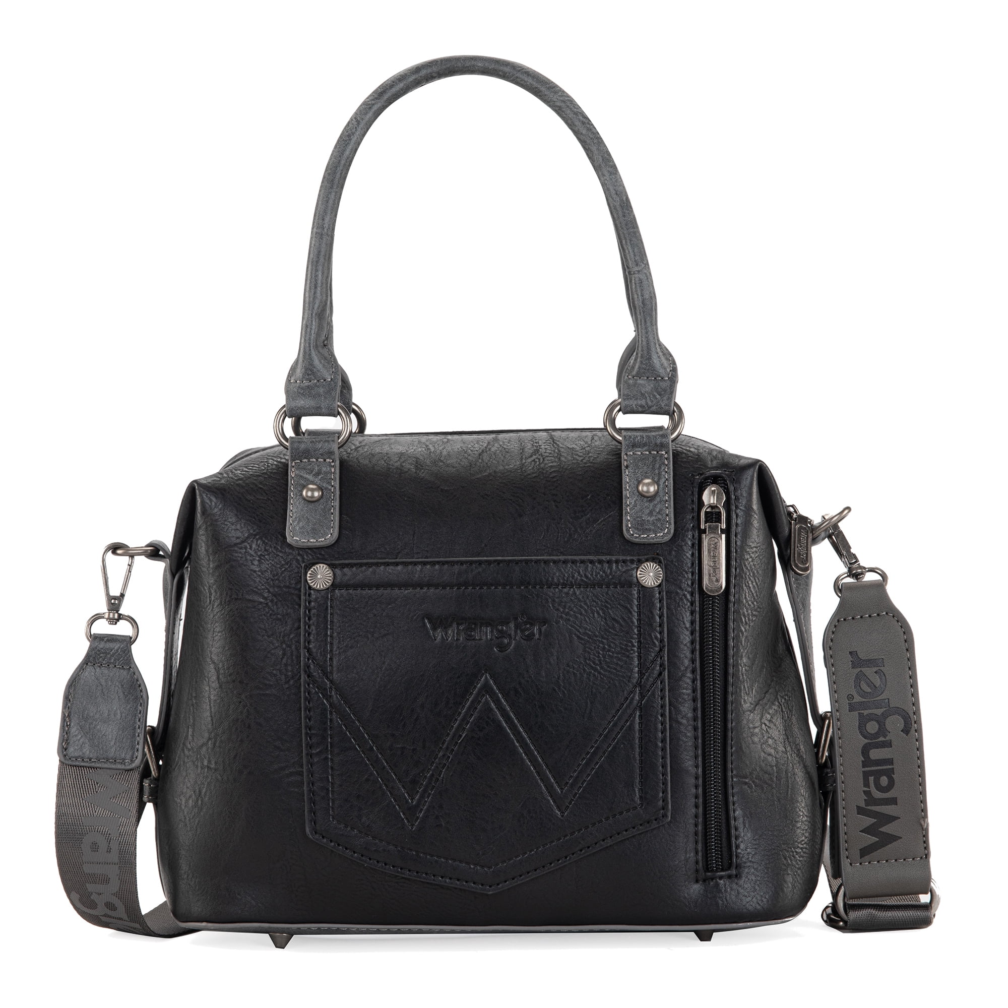 Wrangler Small Doctor Bag for Women Vintage Satchel Bag Western Handbags with Wide Strap, Black