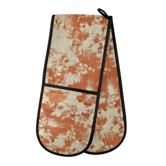 Dailycode Double Sided Oven Mitt with Loop Heat Resistant Kitchen Long Potholders 7" x 35" Warm Vintage Flora Patterned