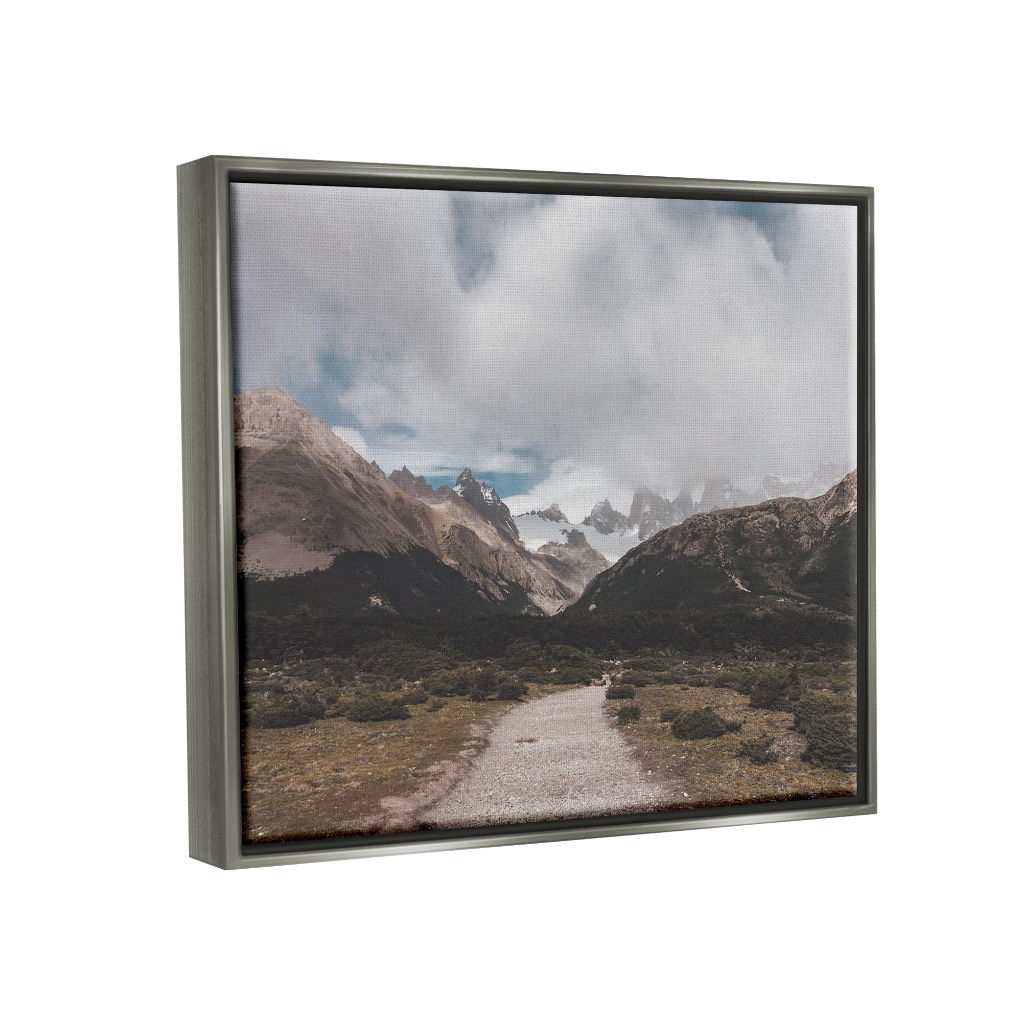 Stupell Industries Cloudy Mountain Peaks Nature Photography Gray Floater Framed Art Print Wall Art, 21 x 17