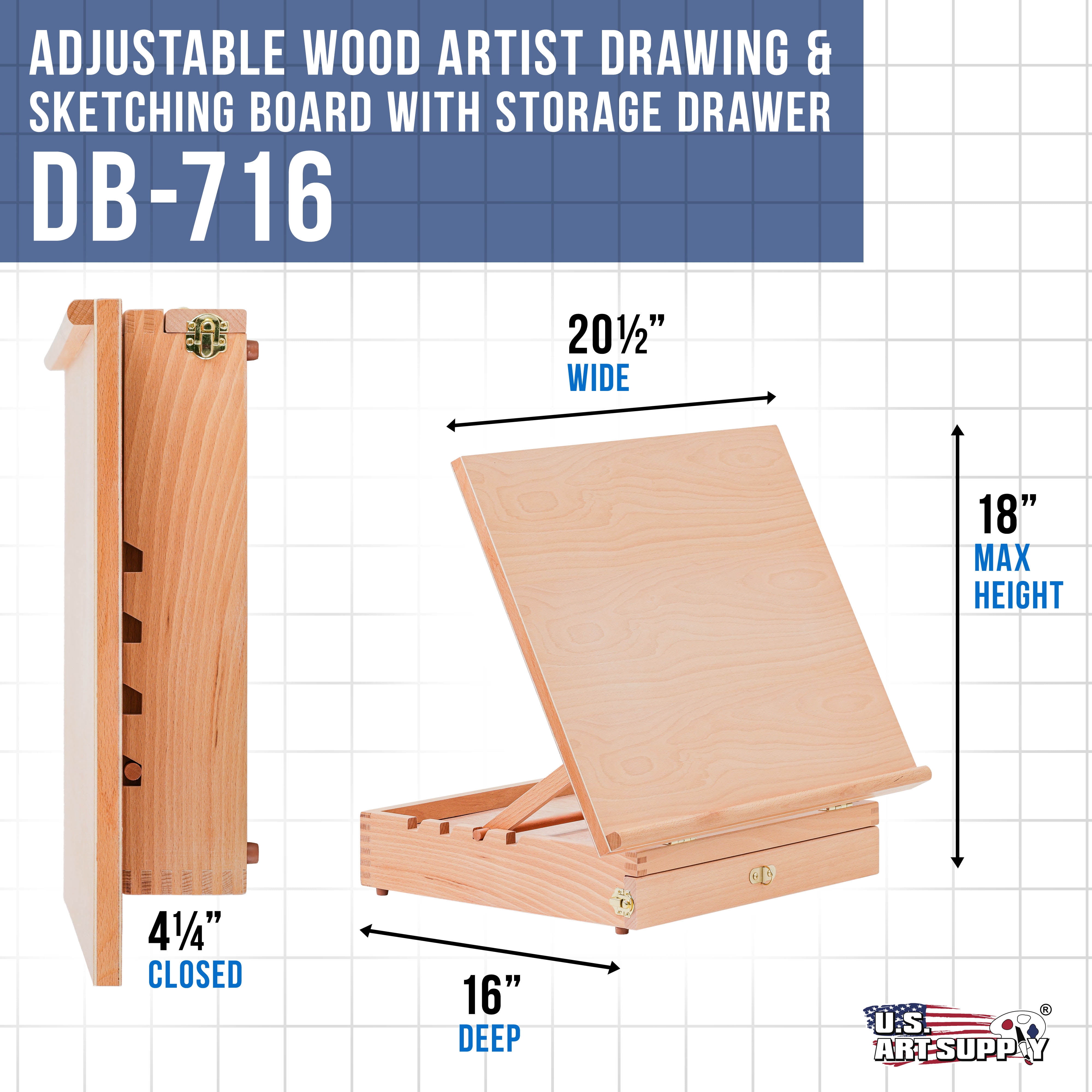 US Art Supply Extra Large Adjustable Wood Artist Drawing & Sketching Board  26 Wide x 21 Tall bundle with 11 x 14 Side Spiral Bound - 60lb Sketch