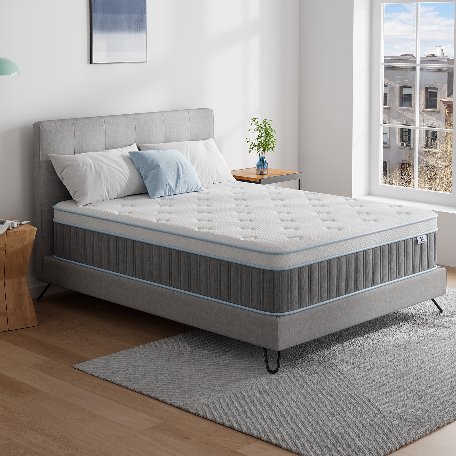 Mubulily 12 inch King Mattress, with Gel Memory Foam & Pocket Coils Hybrid Mattress in a Box, Medium, Edge Support