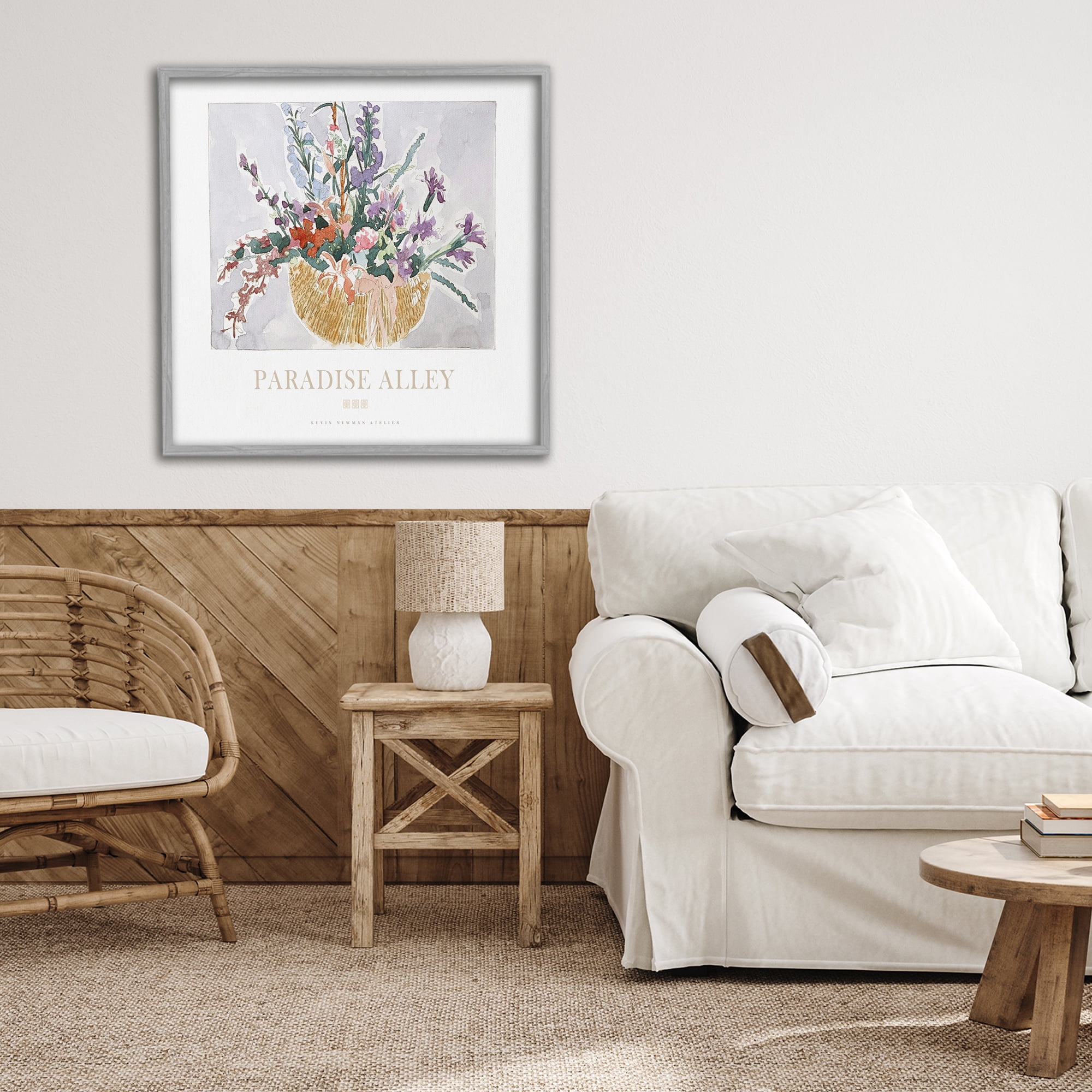 Stupell Industries Paradise Alley Basket of Flowers Gray Framed Giclee Art, design by Jadei Graphics