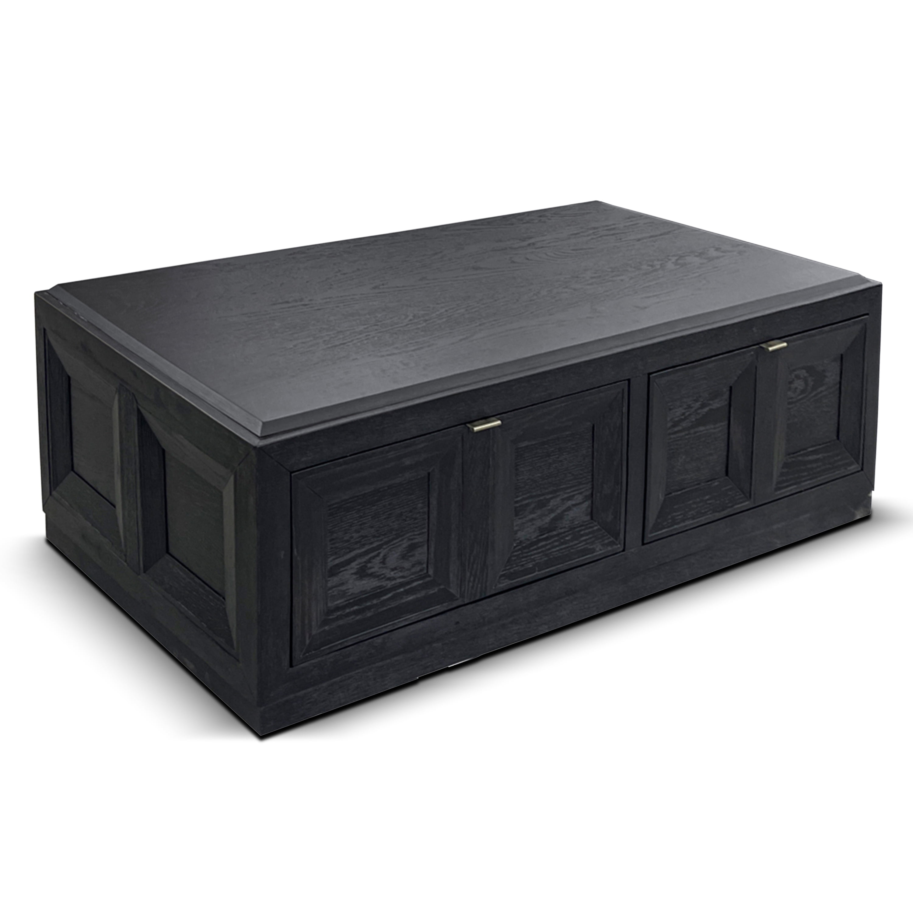 Furniture of America Direx Modern Solid Wood Coffee Table with 2-Drawer and Casters, Weathered Black