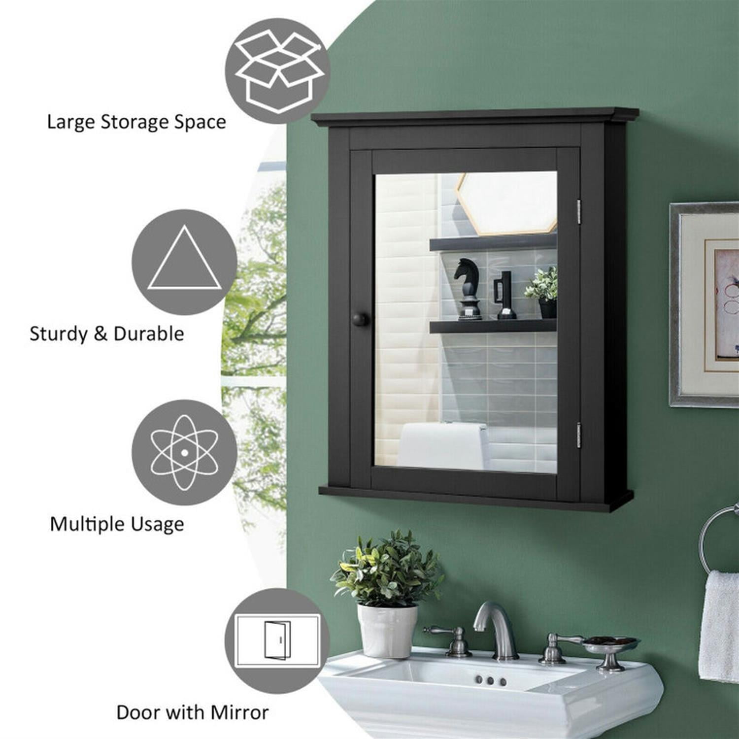 Demi Bonn Bathroom Wall Cabinet, Wall Mounted Bathroom Mirror Cabinet, Bathroom Wall Mounted Storage Mirror Medicine Storage with Adjustable Shelf, Black