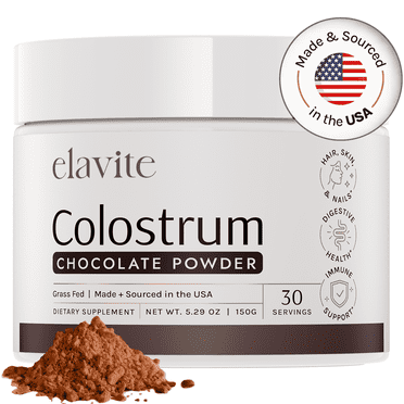 Elavite Bovine Colostrum Powder, Chocolate Flavor, Grass-Fed, 30 Servings, Dietary Supplement